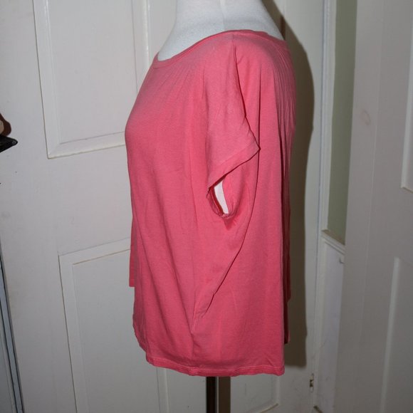 Garnet Hill Coral Pink Cotton Modal Cap Sleeve Tee Sz SMALL - Picture 2 of 5